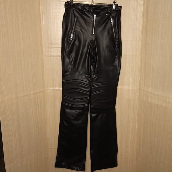 Zara Black Faux Leather Moto Pants Padded Knees XS - Picture 3 of 8